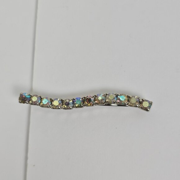 Vintage Crystal Rhinestone Aurora Borealis AB Hair Clip Bobby Pin Retro Wavy - Picture 3 of 10